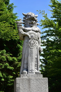 Radegast statue on top hill of Radhost in Beskydy mountains,Czech republic