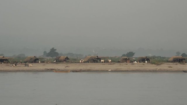 View from cruise ship in the morning at the Ayeyarwady river, Myanmar, Burma