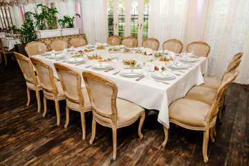Luxury banquet table setting at restaurant
