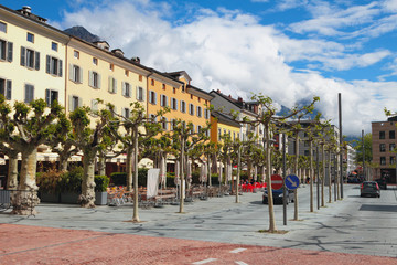 On Central square in city of Martigny. Valais, Switzerland
