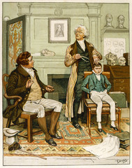 Phrenology: boy is examined by a phrenologist  c. 1830.. Date: circa 1830