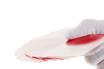 Cards and hand isolated on white background