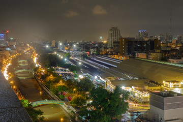 Fototapeta na wymiar Transportation system / View of transportation system and city at night. Bangkok train station (HUA LUMPONG).