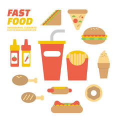 Fast food , Flat Design Elements. Vector Illustration.
