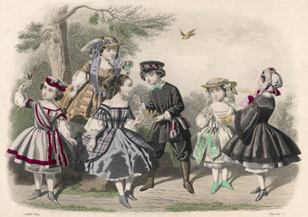 Fototapeta na wymiar Costume - Children 1859. Date: 1859