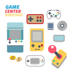 GAME CENTER , Flat Design Elements. Vector Illustration.