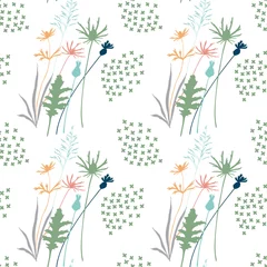 Foto op Canvas Floral vector seamless pattern with cornflowers, thistles and grasses. © dinadankersdesign