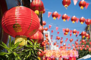 Fototapeta na wymiar Chinese new year lanterns in china town.