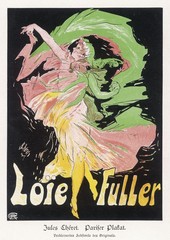 Loie Fuller - Cheret 1890s. Date: 1862 - 1928 - obrazy, fototapety, plakaty