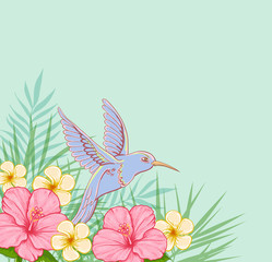 Fototapeta premium Pink flowers and flying bird