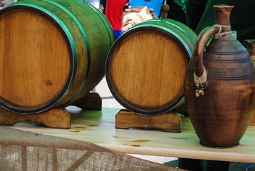 A jug and a barrel of wine