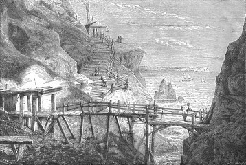 Copper and tin mine  Botallack  St Just  Cornwall. Date: 1869