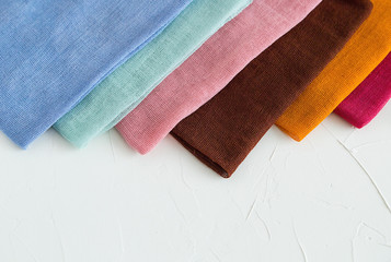 Colorful fabric raw. Copy space. Textile background. Needlework or handycraft concept.