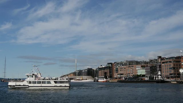 Ferry leaving in the harbor of Oslo, Norway