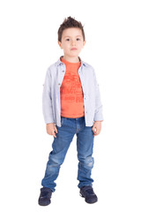 little boy posing isolated in white