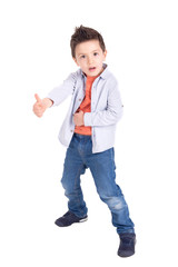 little boy posing isolated in white