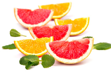 orange slices and grapefruit and mint leaves