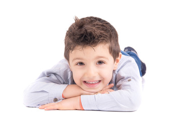 little boy posing isolated in white