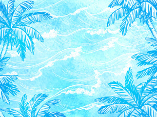 Fototapeta na wymiar Sea waves and palm trees.