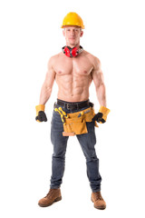 handsome construction worker posing isolated in white