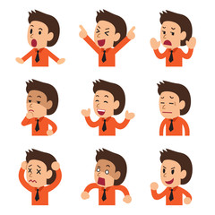 Cartoon businessman faces showing different emotions