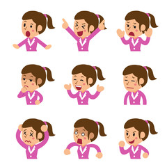 Cartoon businesswoman faces showing different emotions