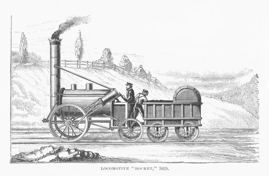George Stephenson's locomotive  the Rocket. Date: 1829
