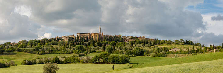 Fototapeta na wymiar Tuscany, Pienza italian medieval village, church detail. Siena, Val d Orcia, Italy.
