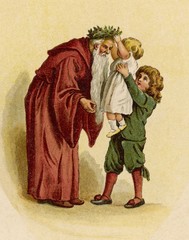 Plakat Father Christmas with children. Date: circa 1897