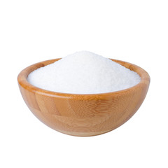 wooden bowl with sugar isolated on white