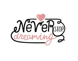 Background with the words from hand Never stop dreaming.