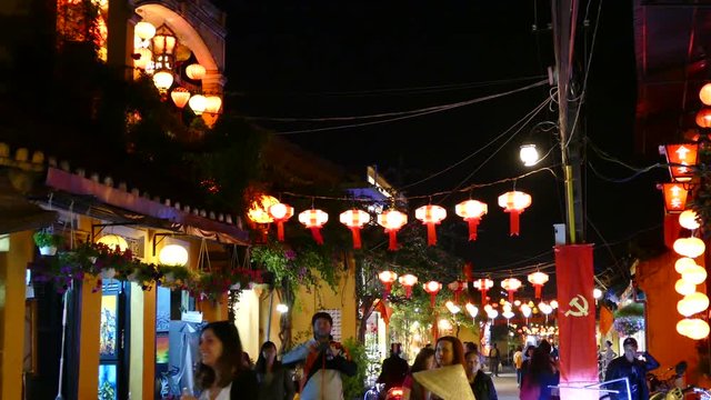 Time Lapse From A Street In The Old Town At Night In Hoi An Vietnam