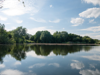 Fototapeta na wymiar beautiful lake scene on a sunny day in uk