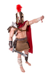 gladiator posing isolated in white