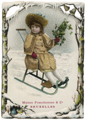 Girl on Sledge - circa 1880. Date: circa 1880