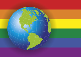 North America map over a gay flag background