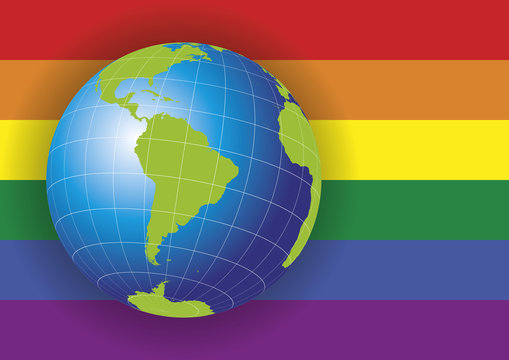 South America map over a gay flag background