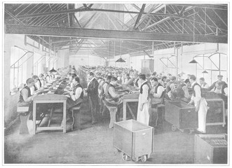 Cigar factory. Date: 1902 - obrazy, fototapety, plakaty