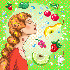 vector illustration of beautiful girl with fruits