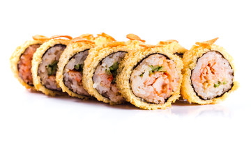 sushi rolls on white background isolated. Traditional Japanese cuisine