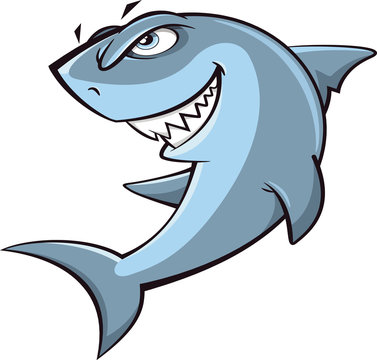 Angry shark cartoon illustration on white background