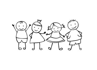 Friends. Boys and girls. Linear style