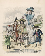 Fototapeta na wymiar Formal Family at Seaside. Date: 1891