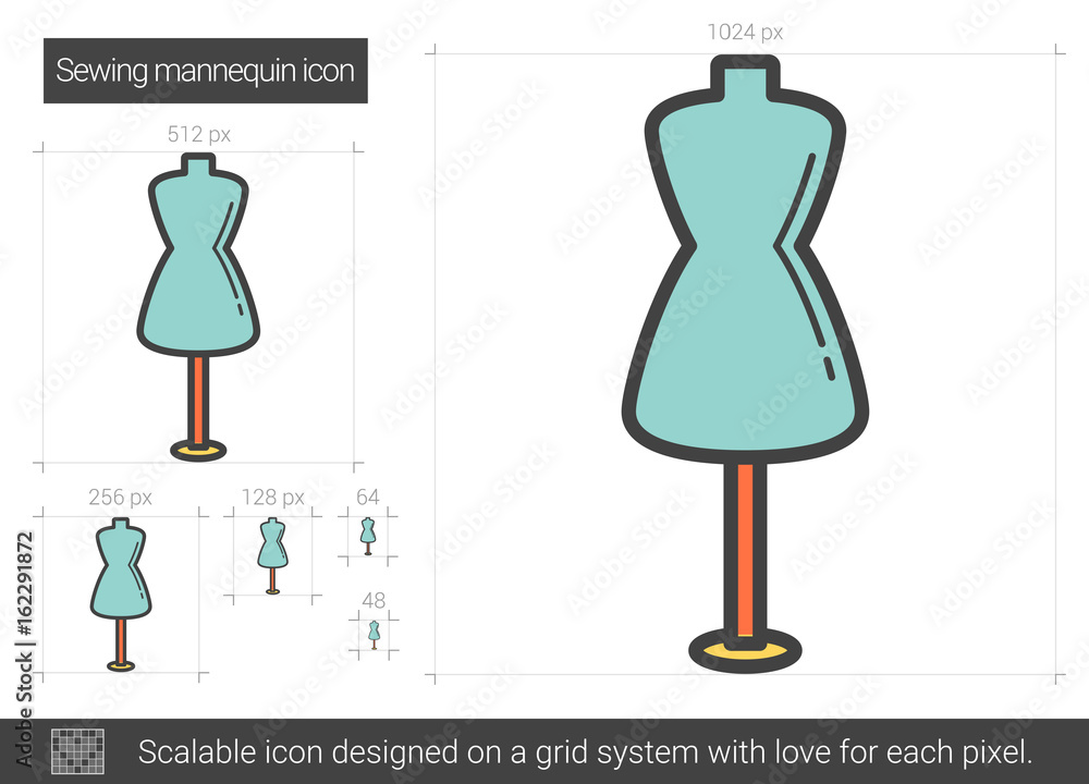 Poster Sewing mannequin line icon.