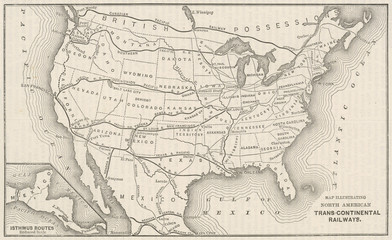 USA Railway Map. Date: 1883