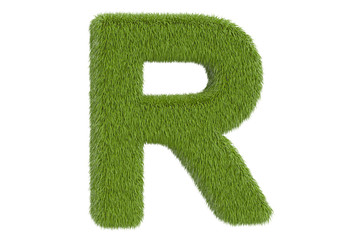 Green grassy letter R, 3D rendering