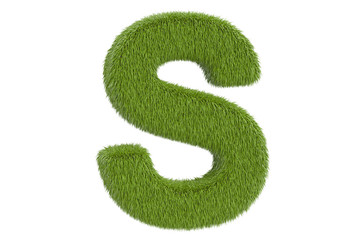 Green letter S from grass, 3D rendering