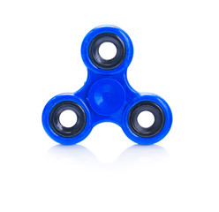 blue fidget spinner isolated on white background, popular relaxing toy, generic design