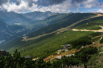 Fototapeta na wymiar Rila Mountain, Yastrebets, View towards Markudzhitsite and Musala peak, Bulgaria