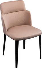 Designer beige dining chair on black metal legs. Modern soft chair isolated on white background.